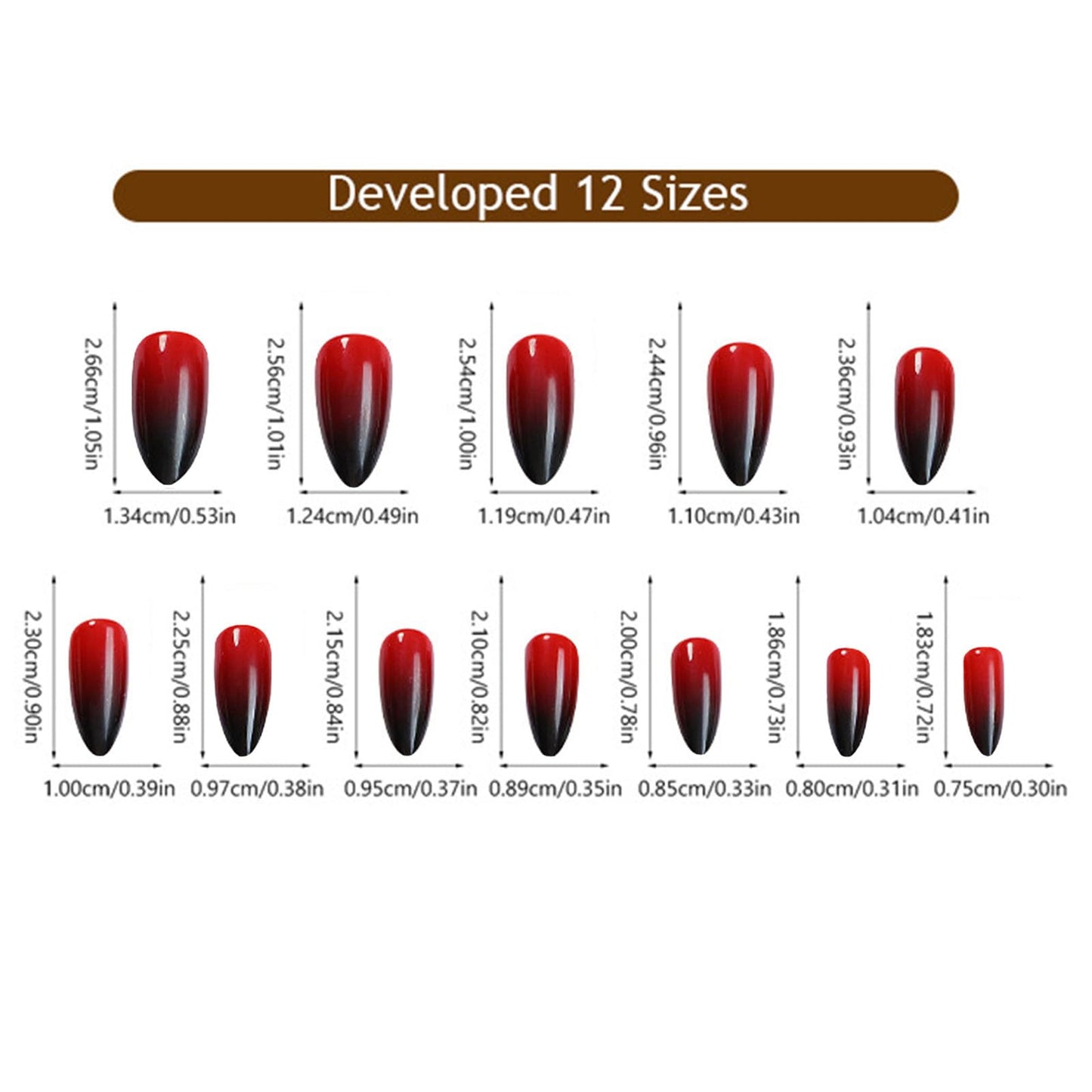Red and Black Gradient Press on Nails Medium Almond Fake Nails Ombre Red Designs Full Cover Acrylic Glossy False Stick on Nails Classical for Women Girls Manicure Decoration 24 Pcs