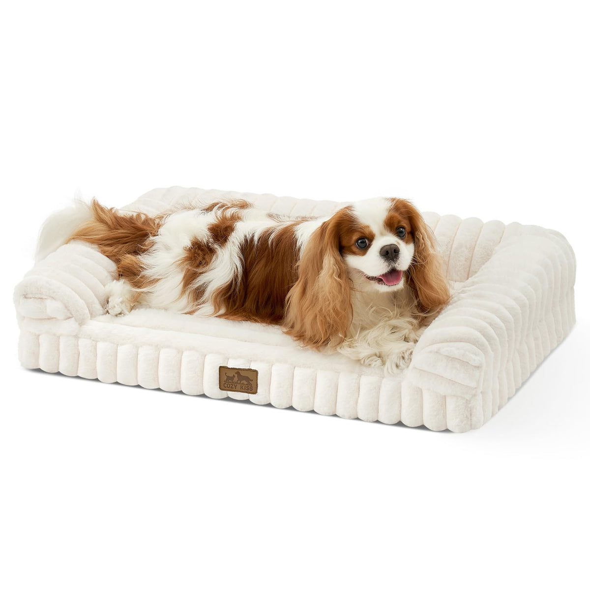 COZY KISS Faux Rabbit Fur Dog Bed, Extra Large, Tie-Dye Brown