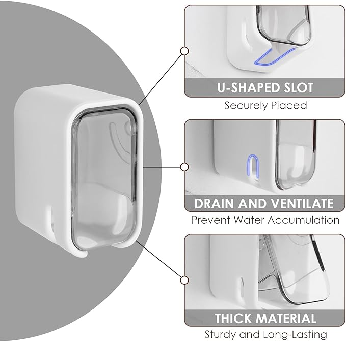 4 Pack Toothbrush Holders for Bathrooms Shower, Wall Mount Toothbrush Organizer with Cover, Self Adhesive Electric Toothbrush Storage, Quick Dry Toothbrush Hanger (Grey)
