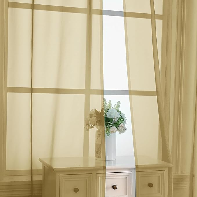 Chyhomenyc Gold Sheer Curtains 54 Inch Long 2 Panels Set, Short Voile Rod Pocket Drapes for Dinning Small Windows Bathroom Living Room Bedroom, Each 42Wx54L in, 2PCS, Gold