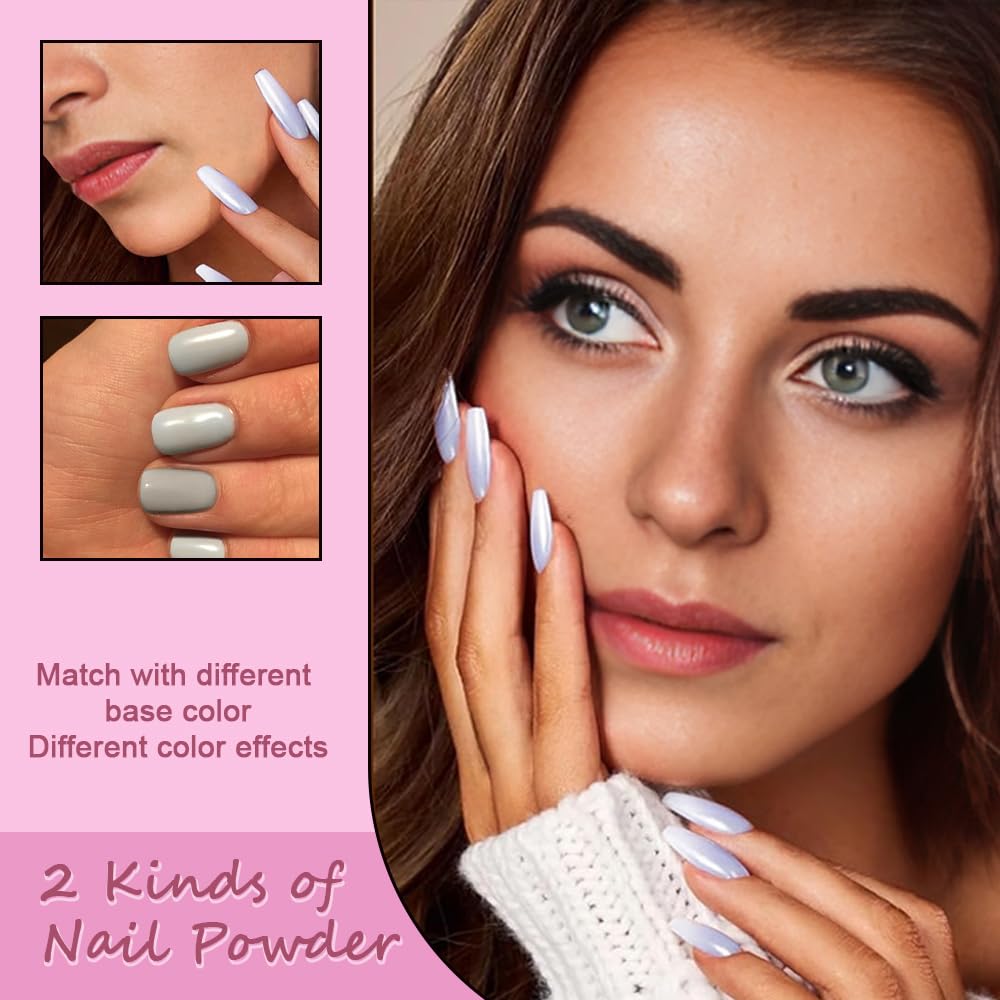 XZMeiLun Chameleon Chrome Nail Powder, Big-Capacity 0.8g Aurora Blue Turns Green Mermaid Aurora Powder Pigment Pearlescent Nail Art Glitter Decoration, Can Mixed with Builder Gel Nail Polish for Use