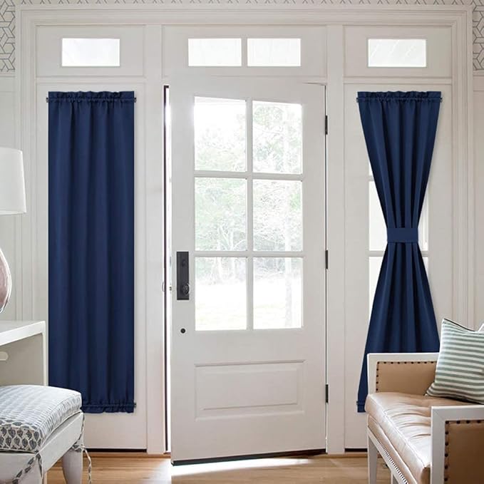 NICETOWN Blackout French Door Curtain - Thermal Insulated Side Door Window Curtain Panel Drape for Front Entry Way/Kitchen/Dining Room/Bathroom, Navy, 1 Panel, 25W by 72L inches