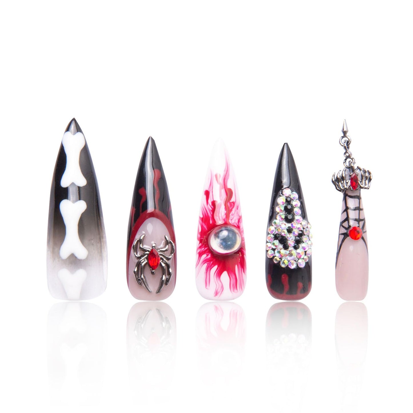 LOVFUL Press on Nails Final Destination | Handmade with Full Covered Crystals | Reusable Full Cover Nails | Stiletto Mid Length 1.7 in | H133-M