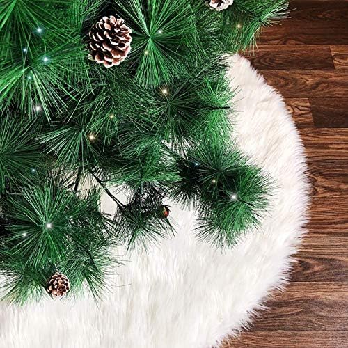 Snowy White Plush Christmas Tree Skirts, 36 inches Luxury Plush Long Haired Faux Fur Xmas Tree Base Cover Mat for Xmas New Year Home Party Decorations (36 inches, Pure White)