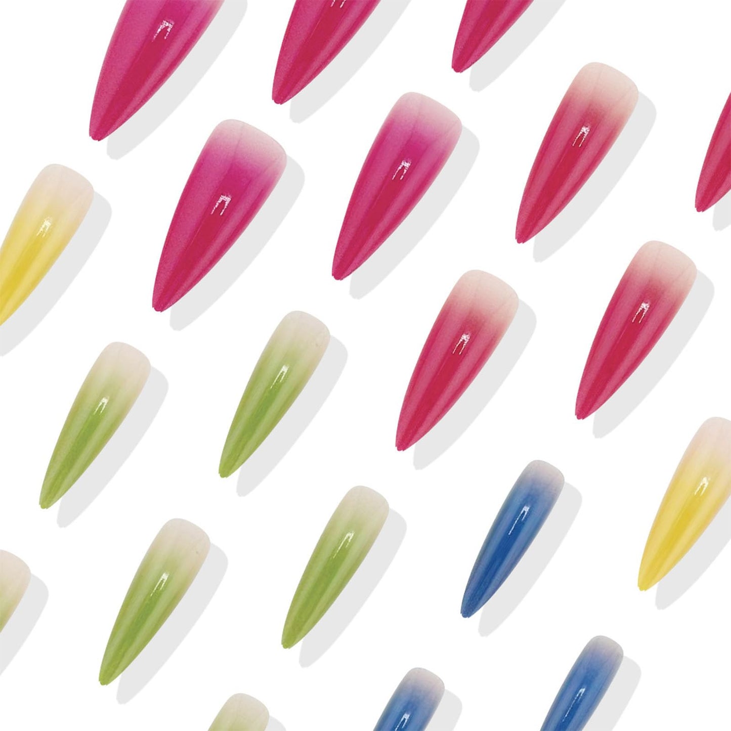 IMRAIN Colorful Ombre Press on Nails Long Stiletto Fake Nails Gradient Artificial False Nails Glossy Pink, Yellow, Green, Blue Acrylic Nails Full Cover Spring Stick on Nails