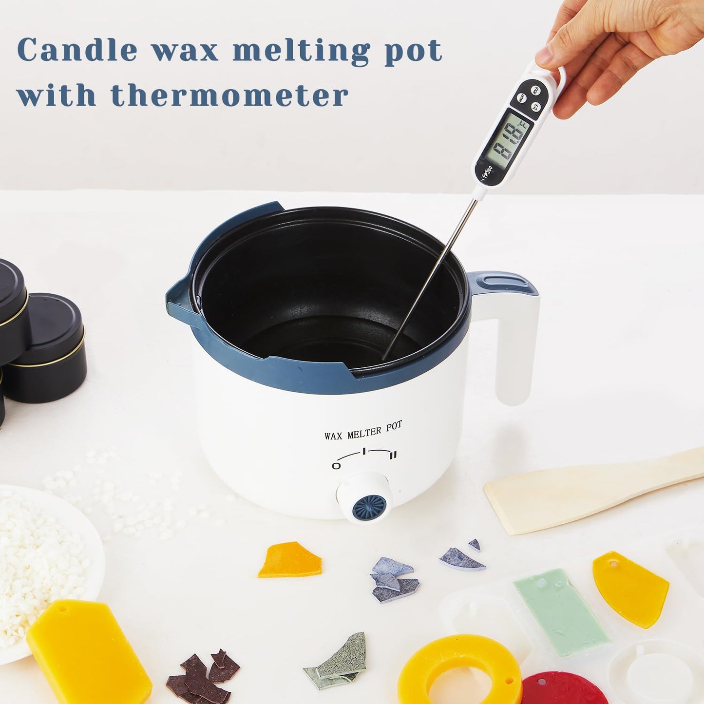 KQU Wax Melting Pot with Thermometer, Electric Wax Melter for Candle Making with Spout, Small Double Boiler Pot Set for Beginner Adults