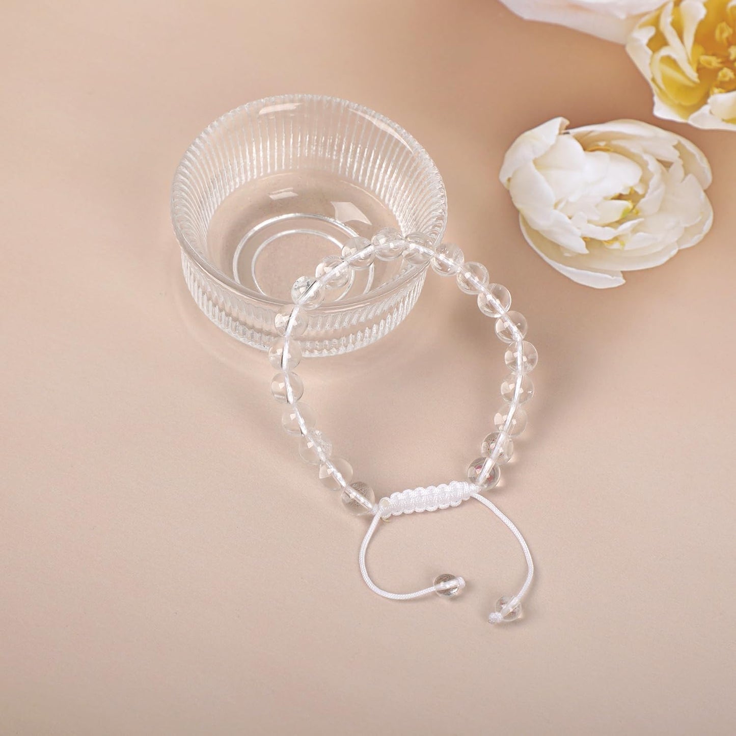 AD Beads Natural 8mm Gemstone Bracelets Healing Power Crystal Macrame Adjustable 7-9 Inch (Clear Crystal)