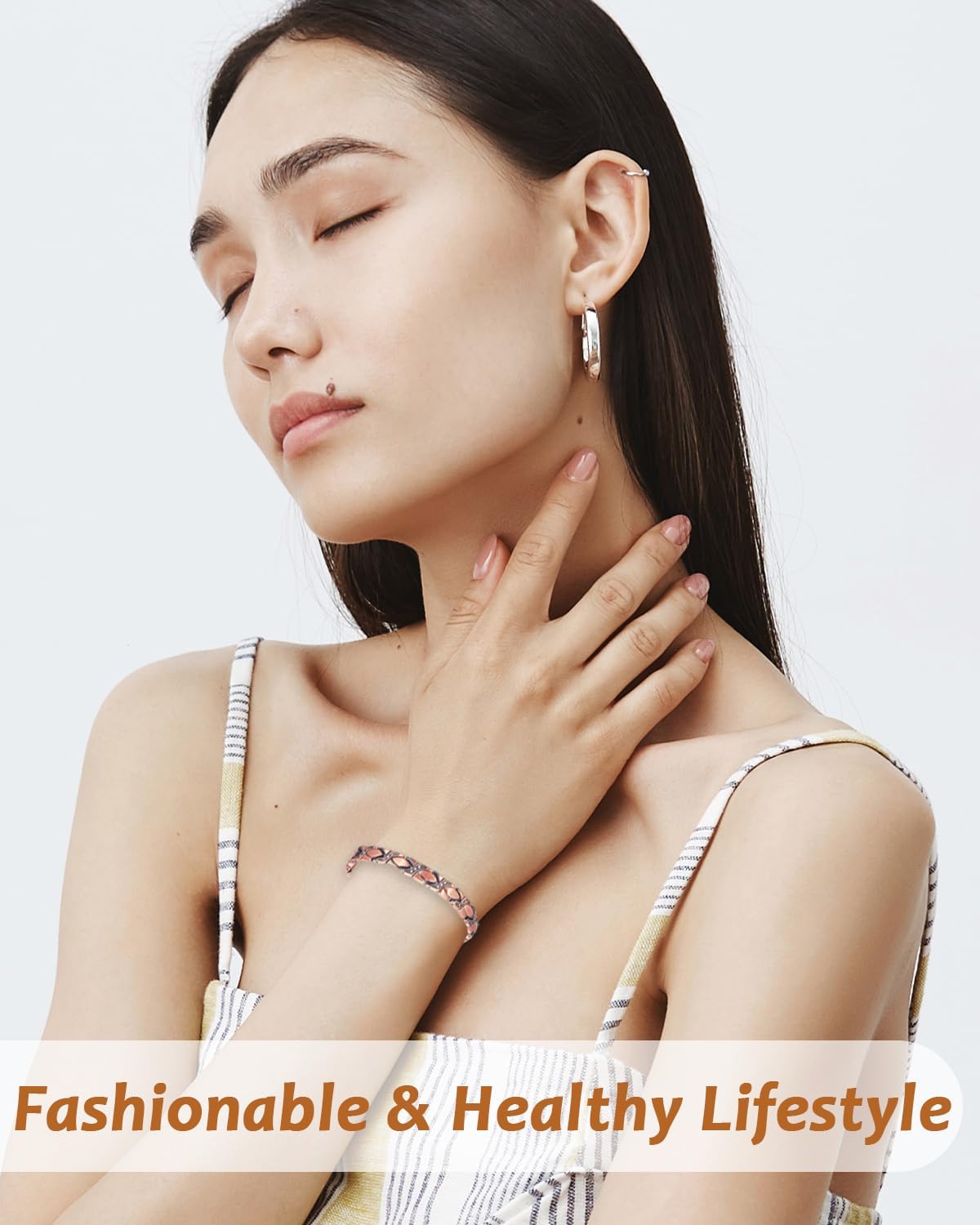 MagVIVACE Pure Copper Bracelets for Women, with 2 Extra Link(Copper&Silver)
