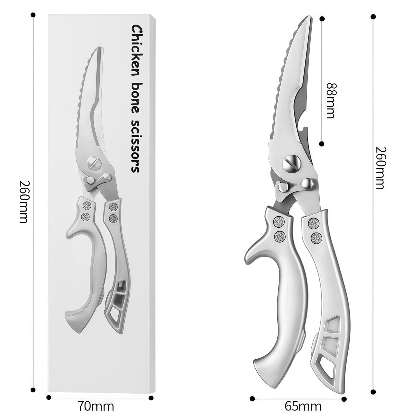 Multi-Function Kitchen Scissors, Heavy Duty Stainless Steel, 10.2 Inch, with Bottle Opener, Fish Scaler, Bone Breaker (Silver)