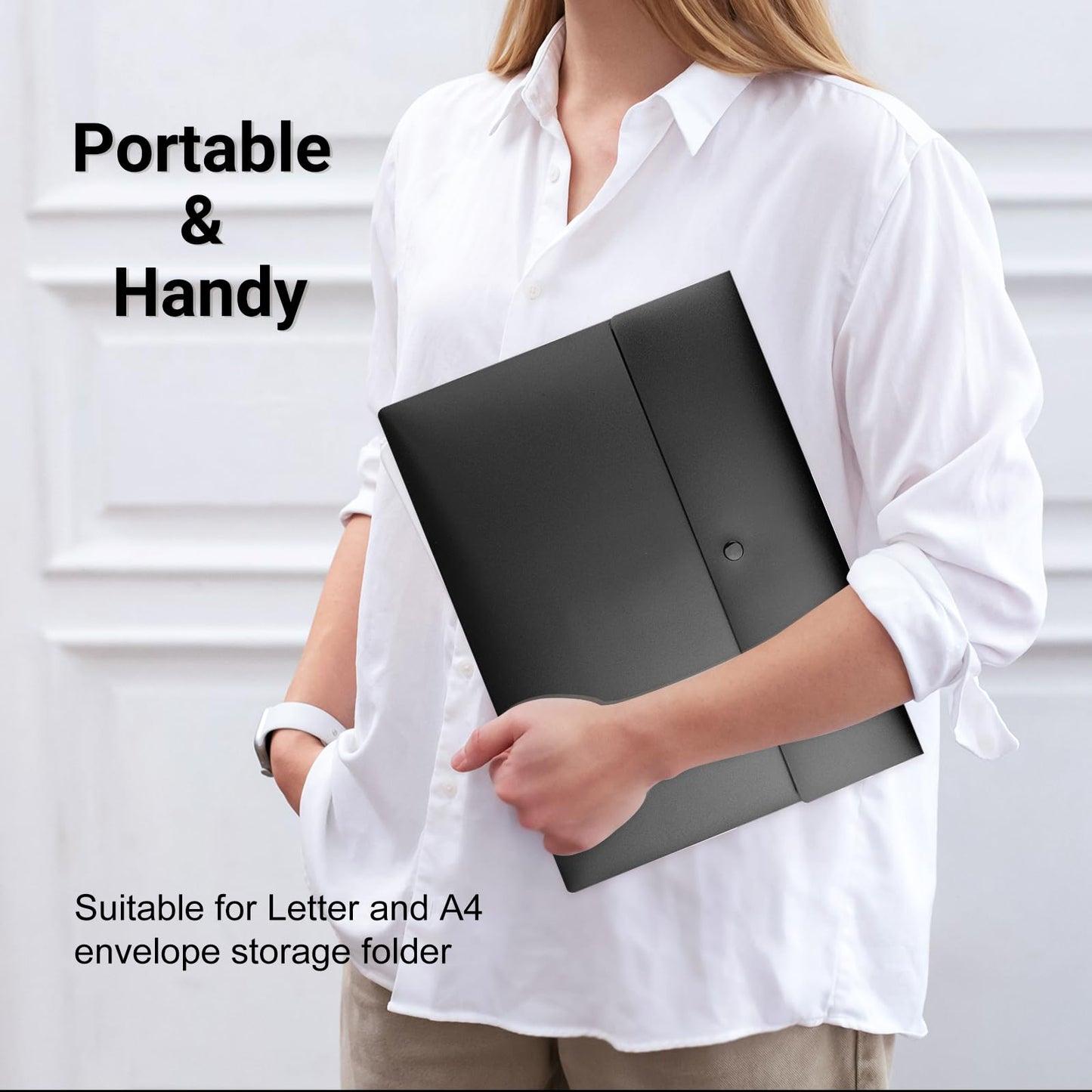 WORPSON Plastic Envelopes Folders 12mil Heavy Duty, for A4 Letter Size Paper, with Snap Closure Pack, Paperwork Plastic Wallets Document Organizer (25 Pack - Black, Horizontal)