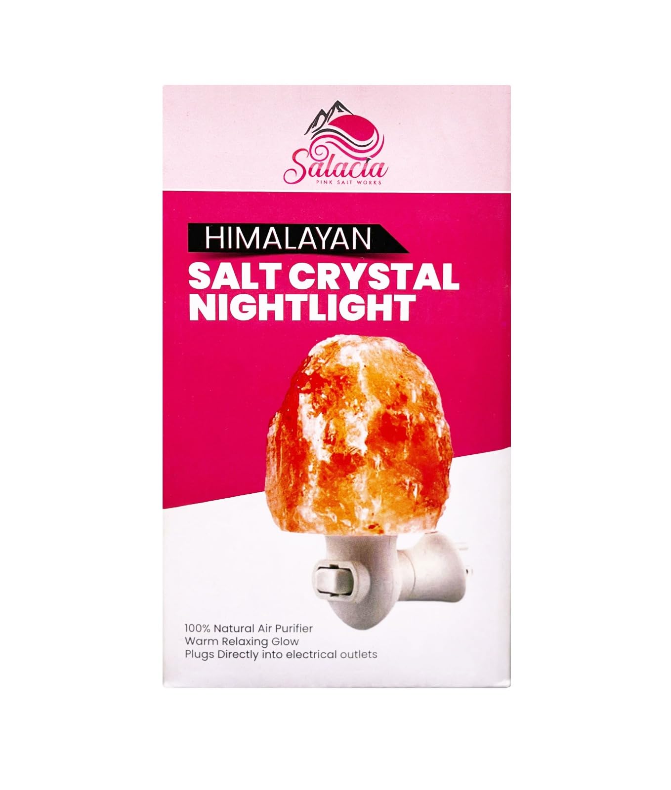 Natural Pink Himalayan Rock Salt Plug in Night Light with On/Off Switch and 15 Watt Bulb Gibraltar Nightlight - Ideal Small lamp - Salt Lamp for Home Decor - Himalayan Salt Lamp - Night Light Lamp
