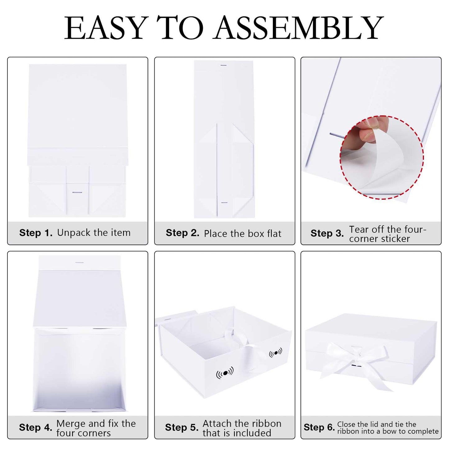LFBOX White Gift Box with Ribbon Magnetic Lids 10.2x9x3.74 in, Christmas Gift Boxes Bridesmaid Groomsman Proposal Boxes, Wedding Storage Box 2 Pack