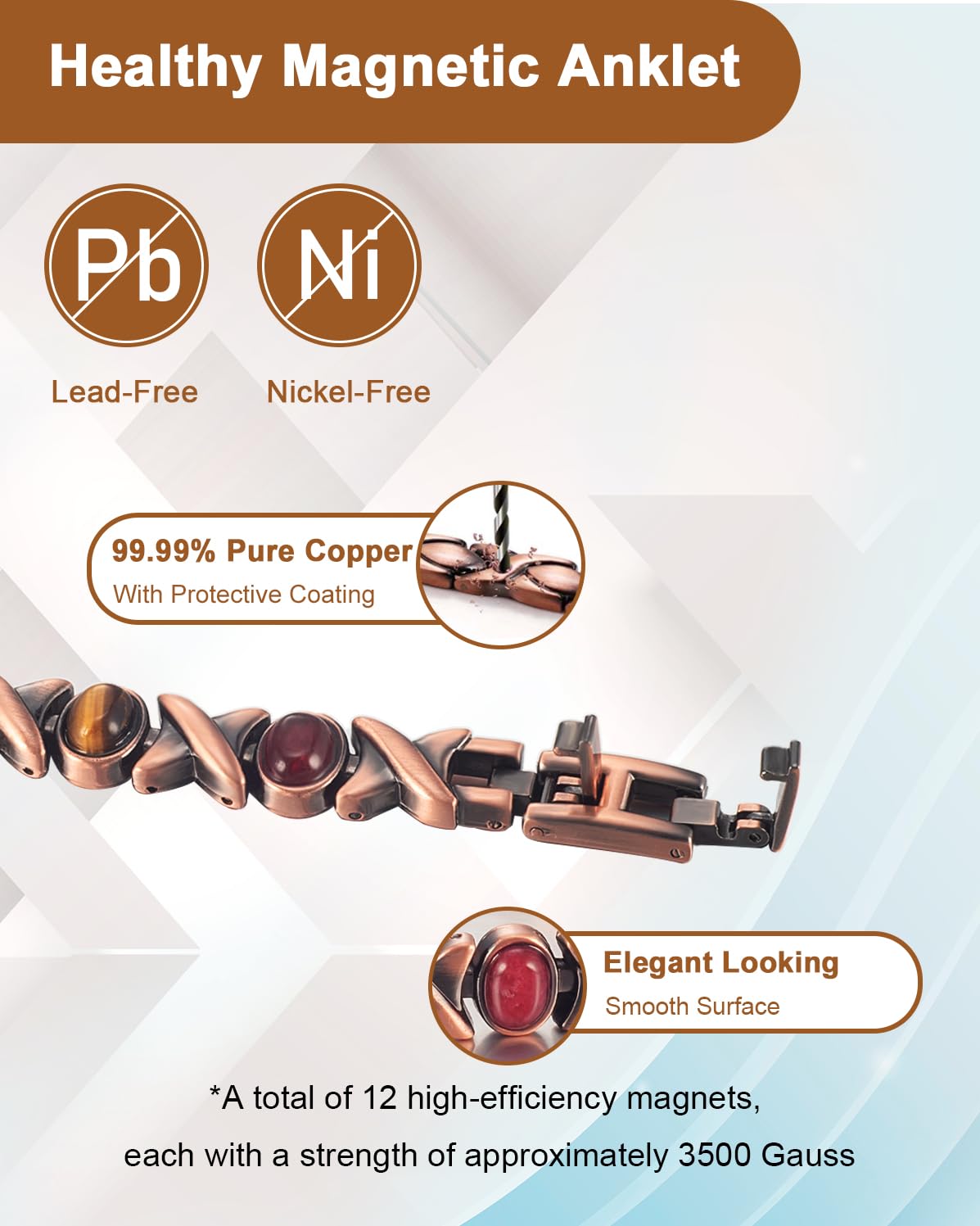 MagVIVACE Copper Anklet for Women for Arthritis and Joint, Magnetic Therapy Ankle Bracelet, Jewelry Gift with 3500 Gauss Effective Magnet