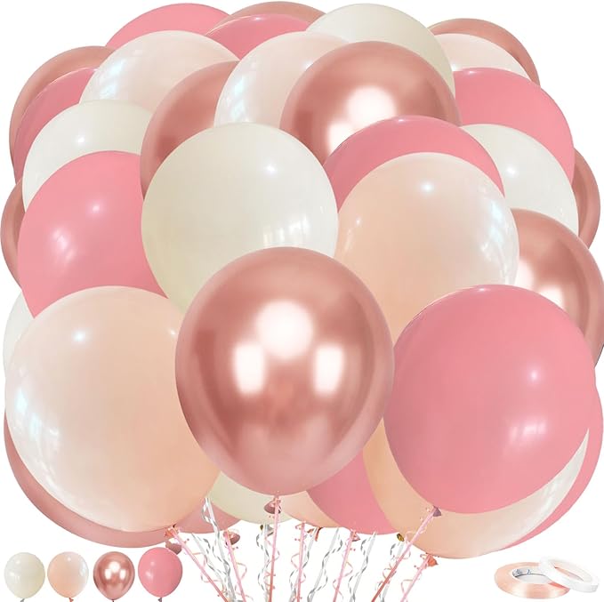 Dusty Pink Balloons Set 60Pcs – Blush Pink, Ivory, Rose Gold & Nude Latex Balloons for Party Decor