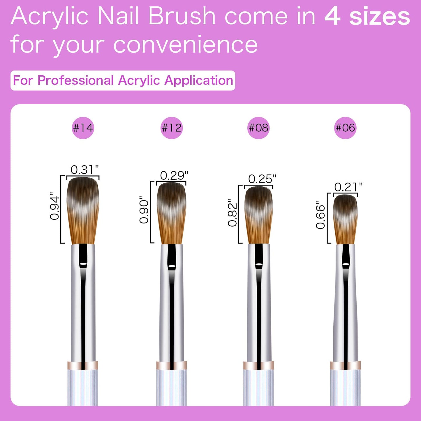 Shine Chance 4Pcs Acrylic Nail Brushes Set, Kolinsky Nail Art Brush, Art Design & Polish Mistake Cleaning Manicure Tools for Women Acrylic Application (Size 6 8 12 14)