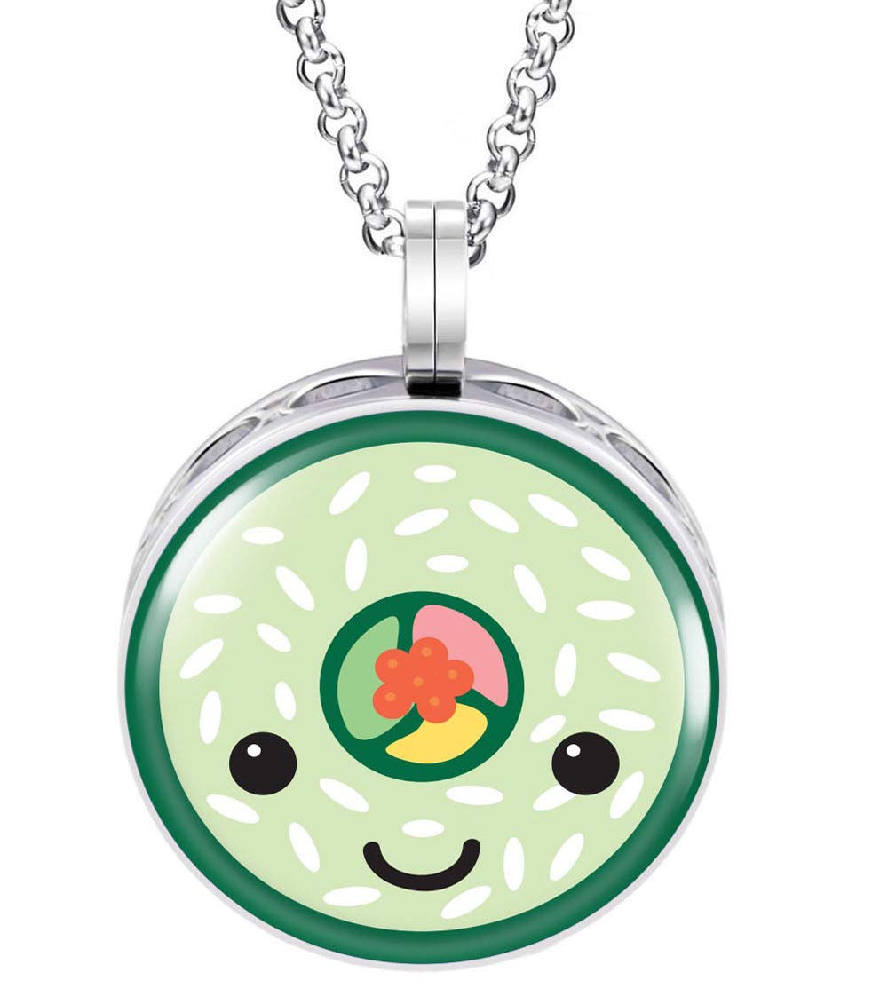 Wild Essentials Sushi Roll Enamel Finish Essential Oil Diffuser Necklace Gift Set - Includes Aromatherapy Pendant, 24" Stainless Steel Chain, 8 Color Refill Pads