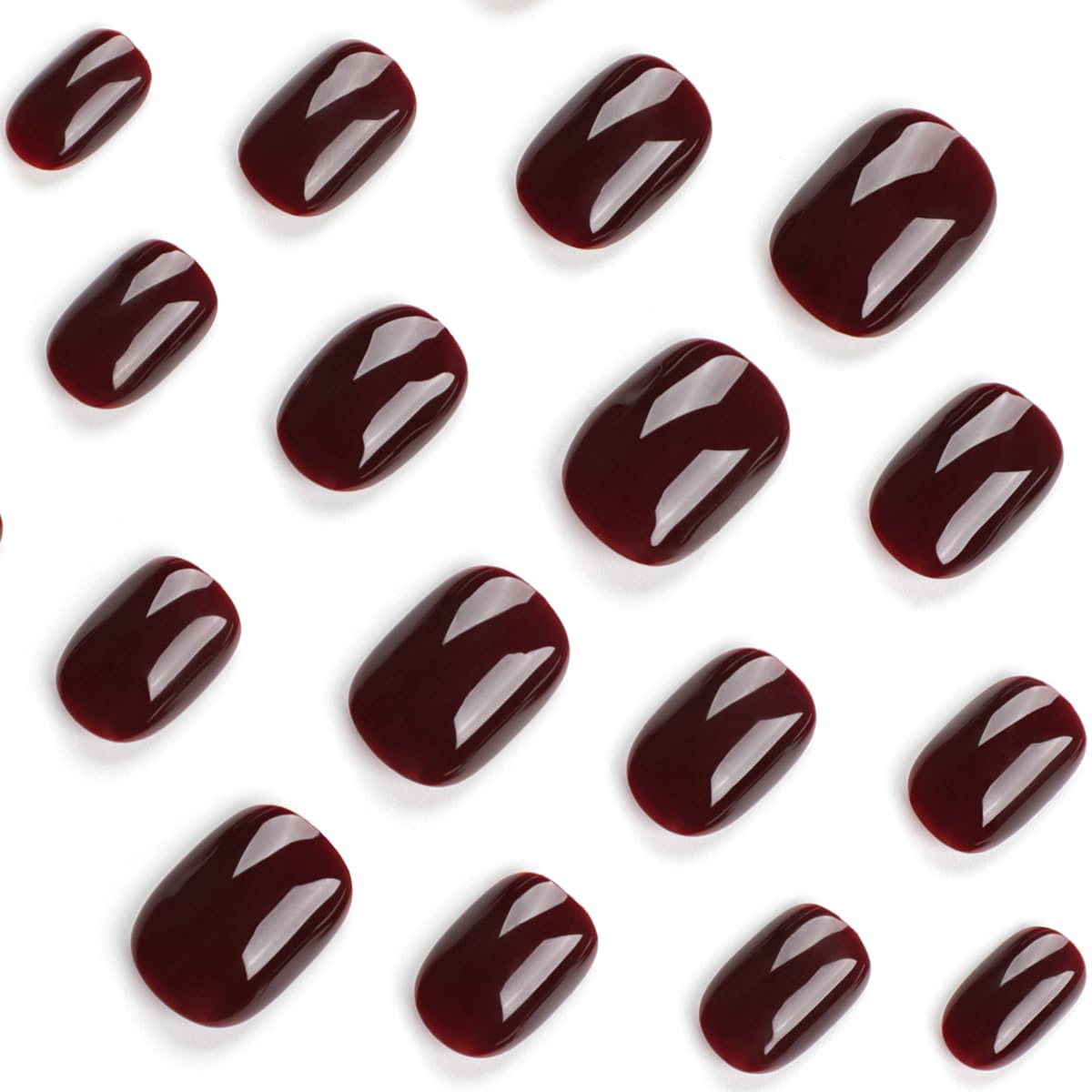 Dark Red Press on Nails Short Squoval Fake Nails Valentines Nails Press ons with Solid Color Design Full Cover Stick on Nails for Women Manicure,Reusable | Glue Tabs | Easy Apply | 24Pcs