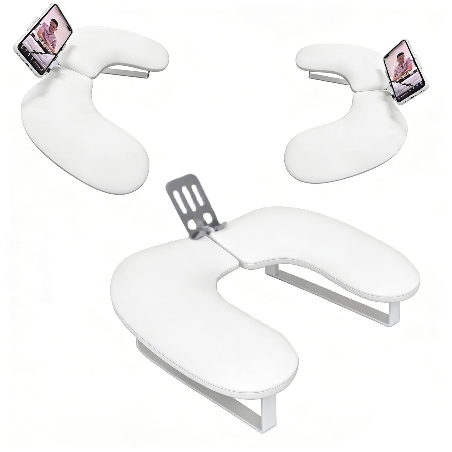 Arm Rest for Nails,U-shaped Manicure Nail Hand with phone holder Rest Pillow Cushion,Foldable PU Leather Nail Tech Arm Rest for Nails Tech,Foot Hand Rest (Beige)