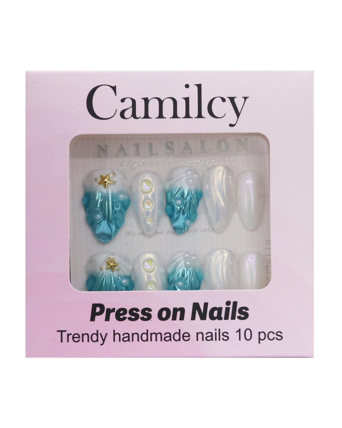 CAMILCY Handmade Nails Press on Almond Nail Pointed Green Gold Crystal Glitter Design Hand painted Reusable Gel UV Finished Pre shaped False Nails for Women 10pcs 3D Handmade Nails (A081, M)