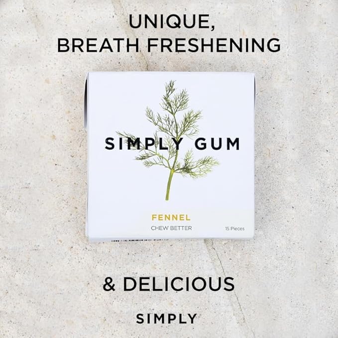 SIMPLY Gum Fennel, Plastic-Free Natural Chewing Gum, 6 Pack (90 Pieces) | Vegan, Kosher, Non GMO, Aspartame Free and Sorbitol Free