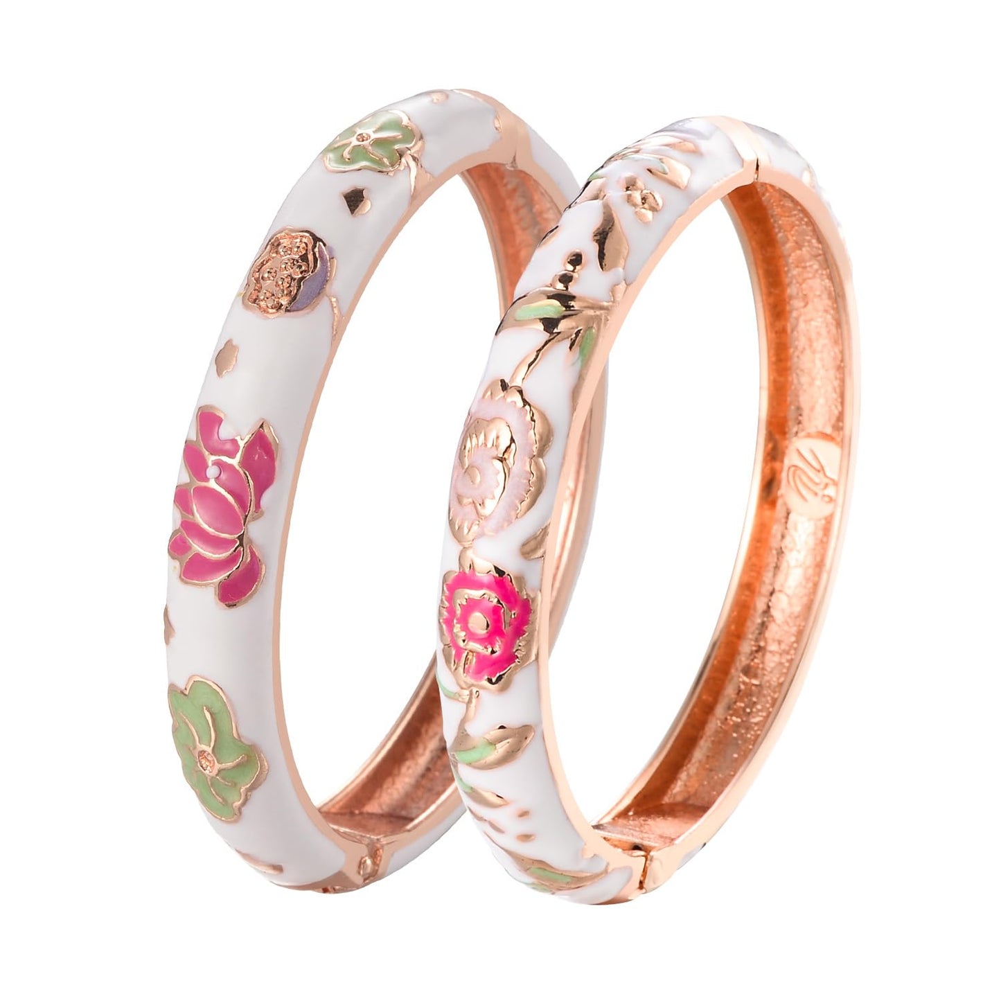 UJOY Bangles Bracelets Gorgeous Enameled Butterfly Flower Cloisonne Plated Indian Jewelry Sets Box for Womens Gift 55A35-55A106 White