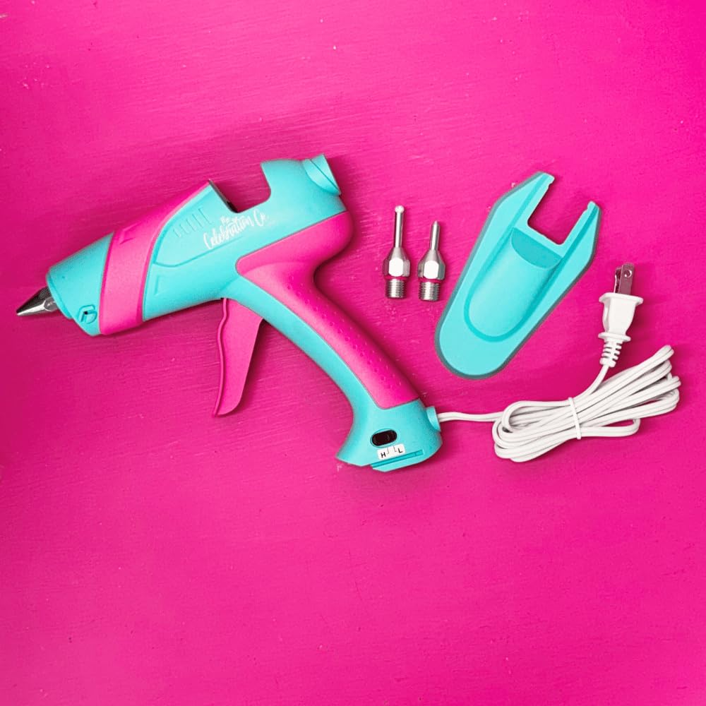 Dual Temperature Hot Glue Gun, 60W, 3 Nozzles, Teal & Hot Pink