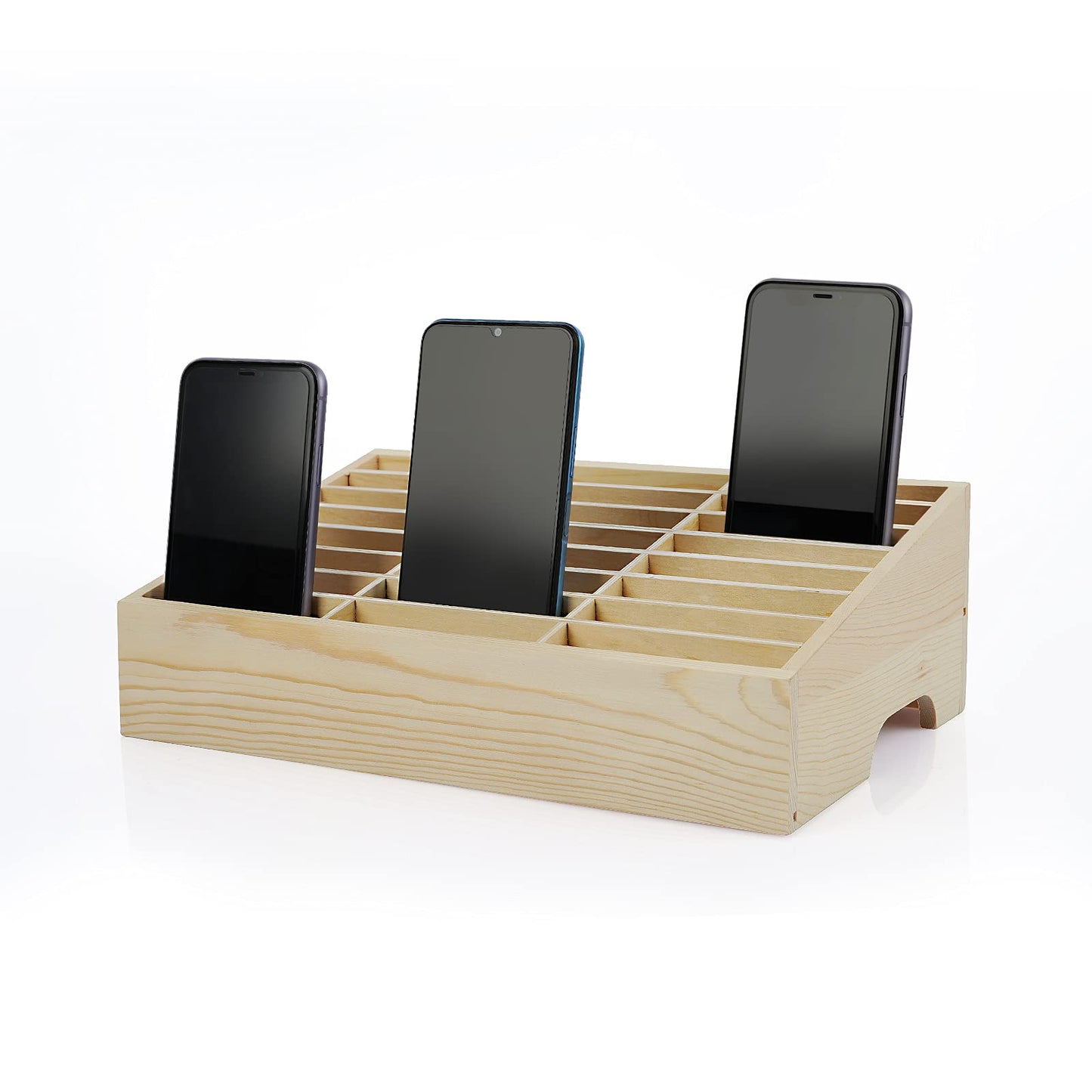 Ozzptuu 24-Grid Wooden Cell Phone Holder Desktop Organizer Storage Box for Classroom Office (24-Grid)