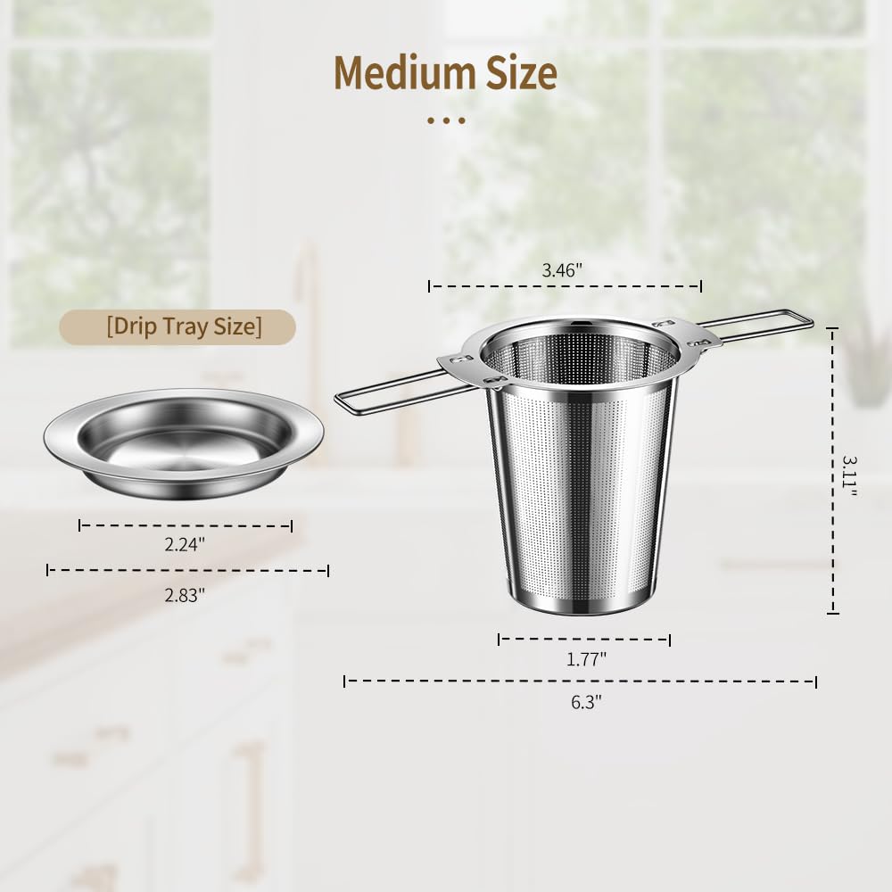 2Pack Long-Handled Tea Strainer, BOMANSI BOMS Stainless Steel Tea Infuser Basket Sitting in Mugs, Tea Infusers for Loose Tea, Fine Mesh Tea Diffuser Tea Strainers Filters, Tea Steeper for Leaf