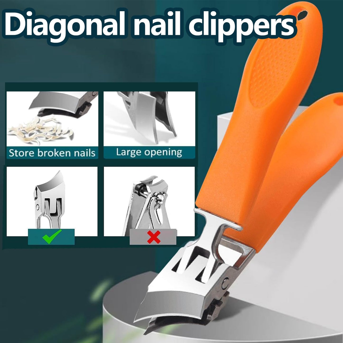 Generic 2PCS Wide Jaw Opening Anti-Splash Slanted Nail Clipper, Curved Toenail Clippers for Thick Toenails, Ingrown Nail Clippers, Black+Orange