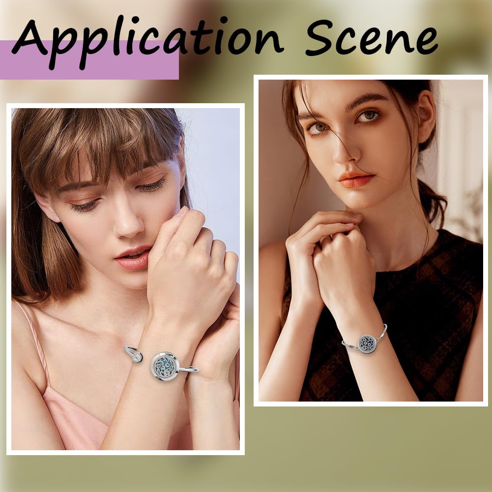 SUNNYCLUE 1 Box 2 Sets Essential Oil Diffuser Bracelet Adjustable Bangles with 10Pcs Refill Pads Stainless Steel Clouds Aromatherapy Locket Adjustable Jewelry for Women Yoga Travel Birthday DIY Gifts