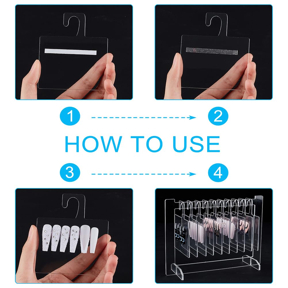 DELORIGIN Acrylic Nail Art Display Boards Clear Nails Tips Charm Sample Display Stand with 10pcs Hangers Nail Art Display Rack False Nail Organizer for Salon Nails Art Design Practice Manicure Tool