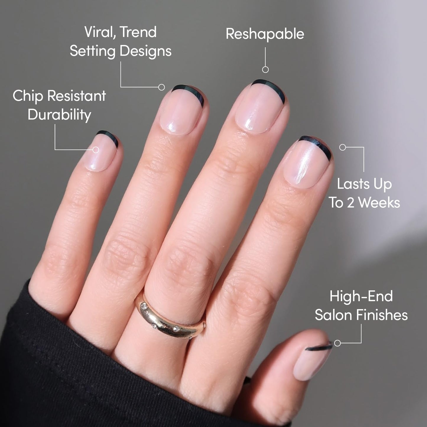 Glamnetic Press-On Nails Bundle - Burnt Miso & Caviar | Super Short Glazed Black French Tips | Short Almond Glossy Black French Tip Fake Nails | Durable, Salon-Quality Nail Kits