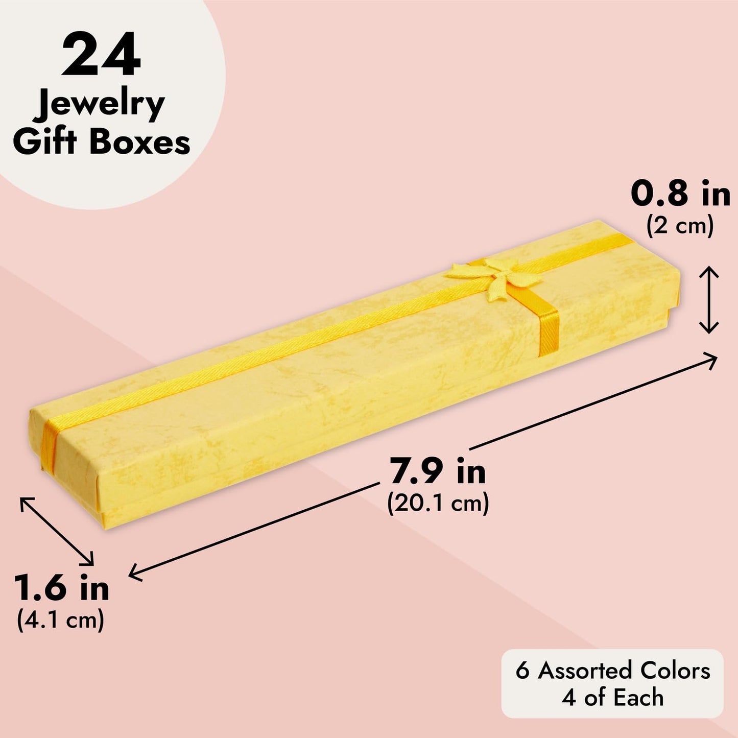 Juvale Necklace Boxes for Jewelry Gift - 24 Pack, 6 Colors, 7.9 x 1.6 In - Jewelry Gift Boxes with Foam Inserts & Ribbon Knot
