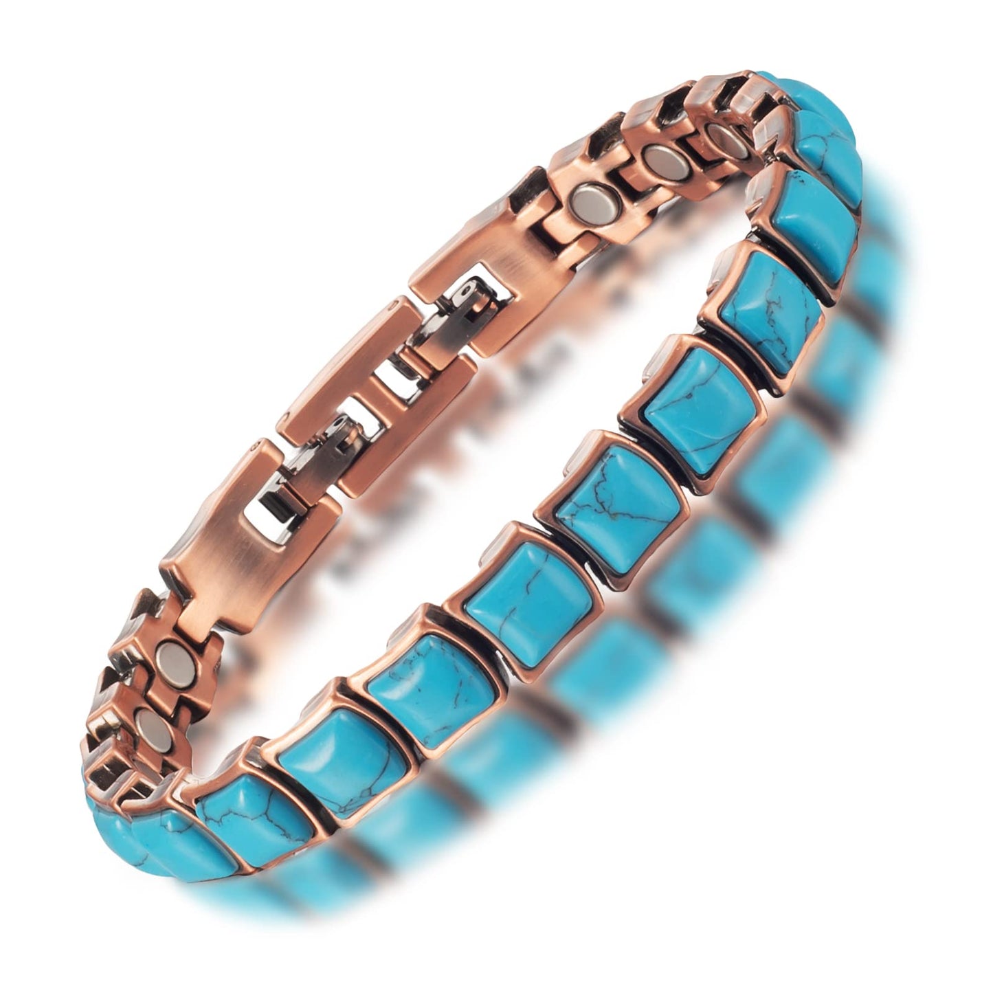 EnerMagiX Copper Anklet for Women, Pure Copper & Turquoise Magnetic Bracelet, Modern Style (0037)