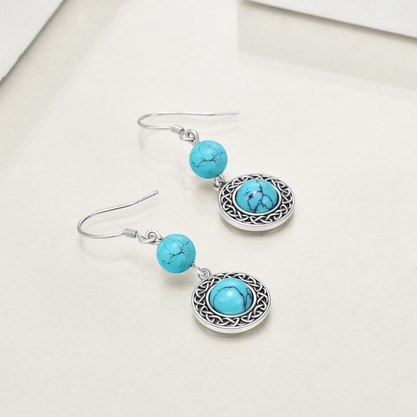 POPLYKE Celtic Turquoise Earrings for Women 925 Sterling Silver Celtic Earrings Vintage Turquoise Jewelry Turquoise Dangle Earrings