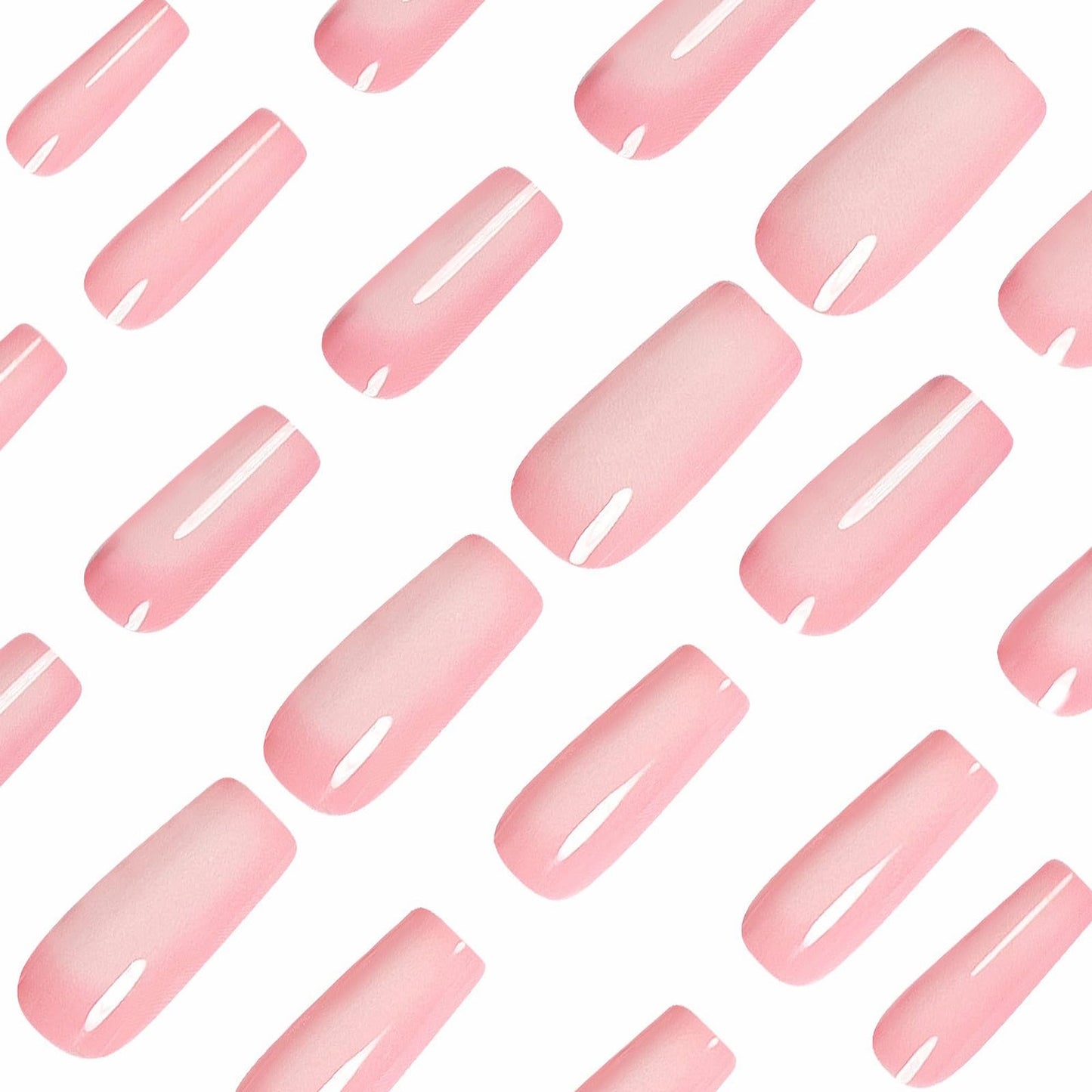 MISUD Press on Nails - Long Square Fake Nails with Pink White, Acrylic Aura Ombre Design 24 pcs