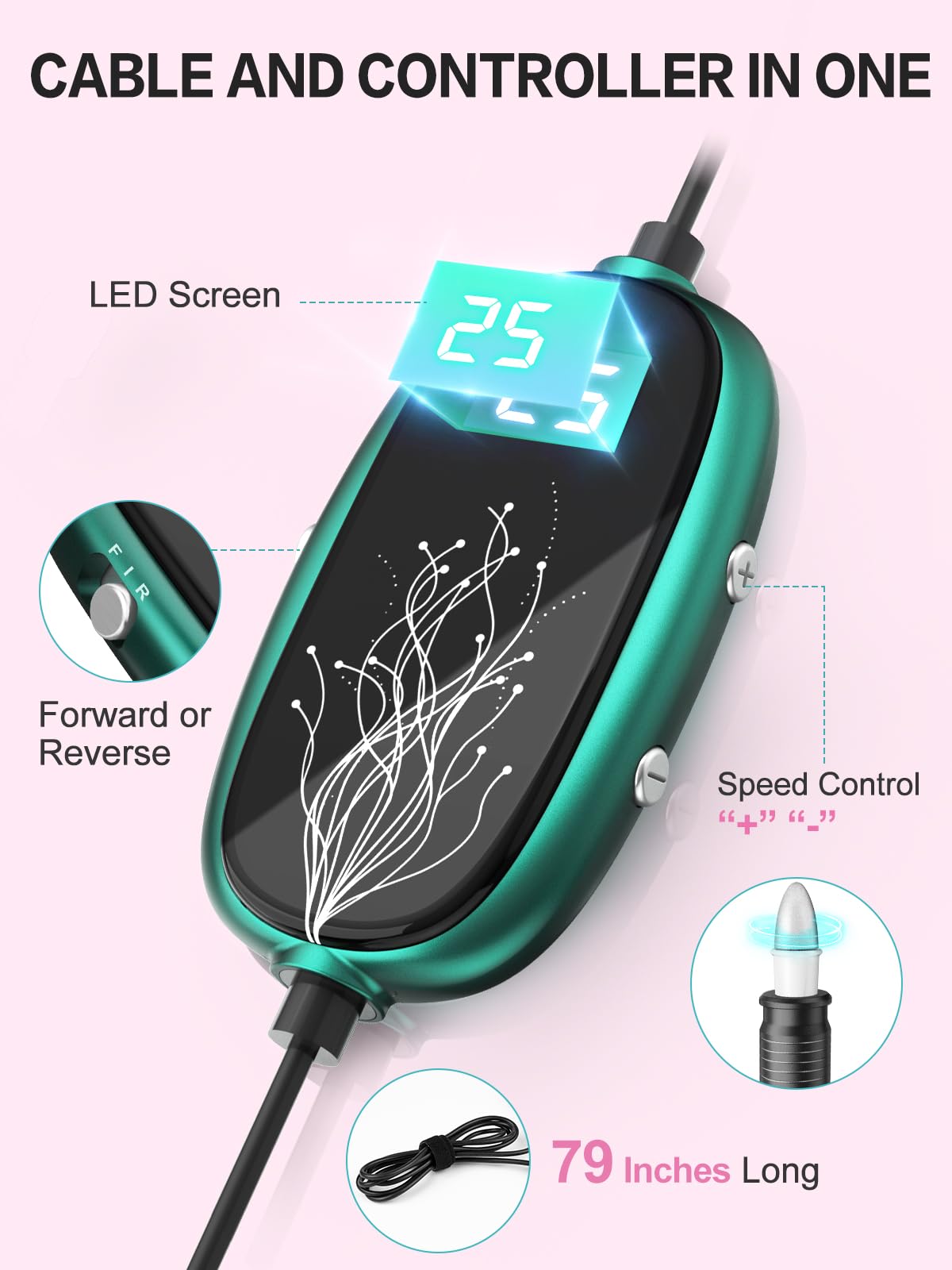 Subay Professional Manicure Pedicure Kit, Electric Nail Drill Set with LED Display, 25000RPM, 11-Piece Attachments Plus 20 Sanding Bands, Nail Grinder Tool for Women Men Baby Pets (4.Black)