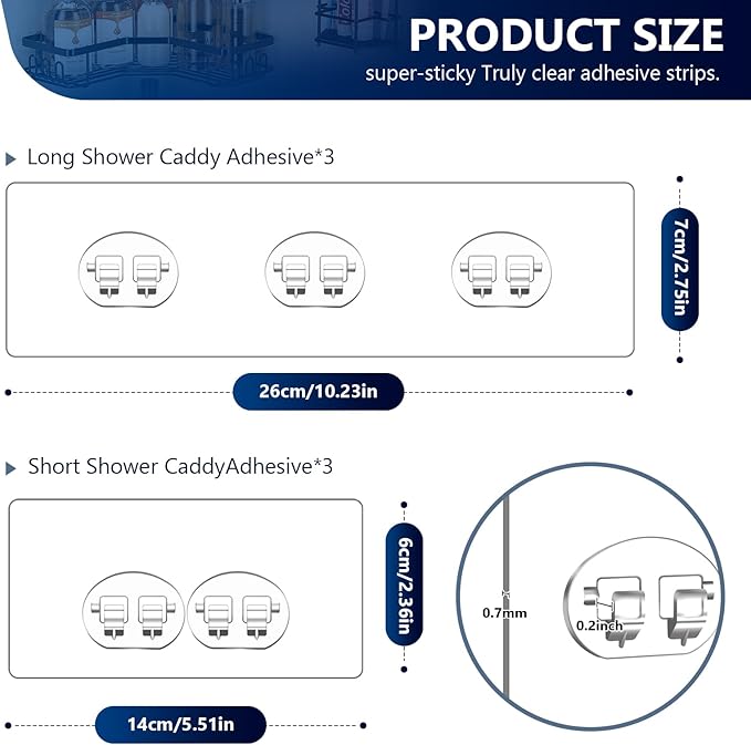 Shower Caddy Adhesive Replacement, Adhesive Hooks Stickers, Strong Hook Strip for Shower Caddy Basket Shelf, Soap Holder, Bathroom Storage Corner Shelves, Kitchen Racks (Transparent-6Pack)