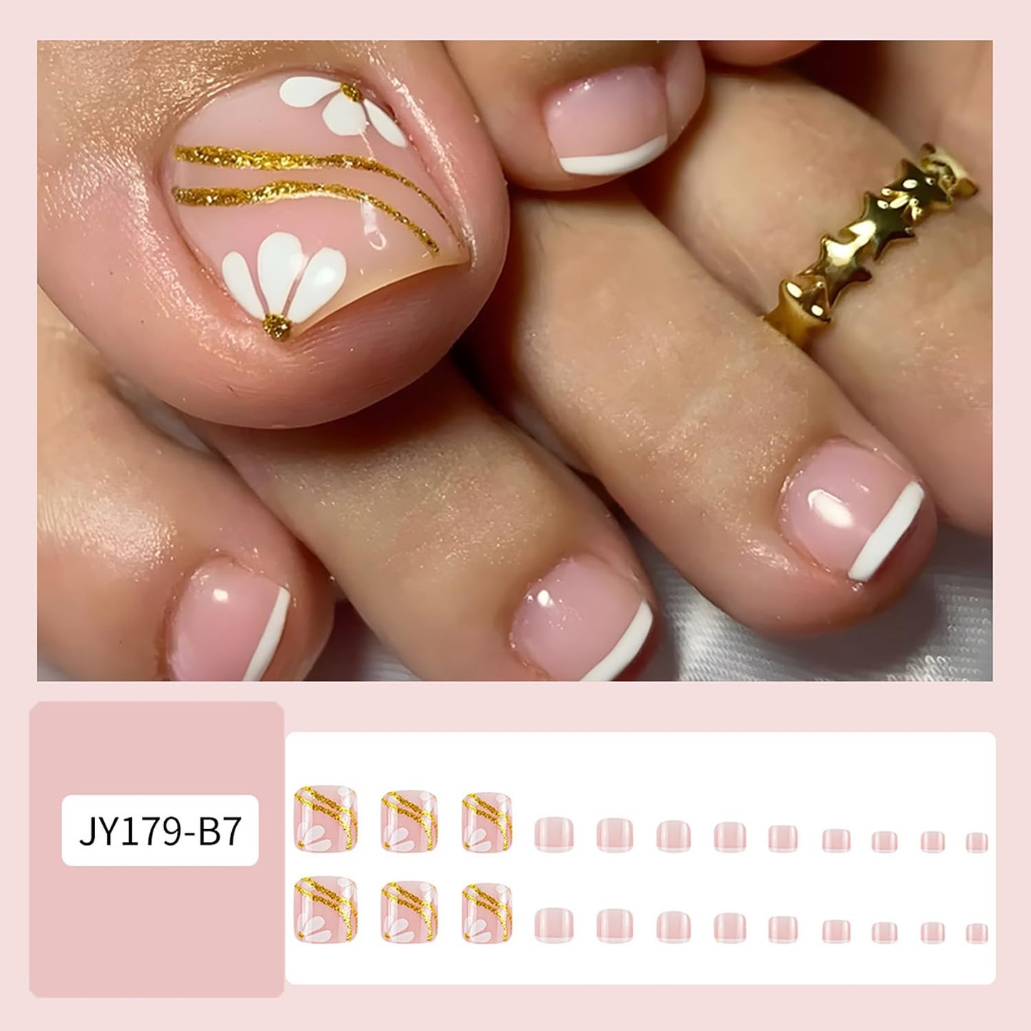 FIEONCIY Press on Toenails with Designs Acrylic Fake Nails for Toe Artificial False Nails with Charms Glue on Toe Nails for Spring Summer Stick on Toenails for Women Girls(JY179)