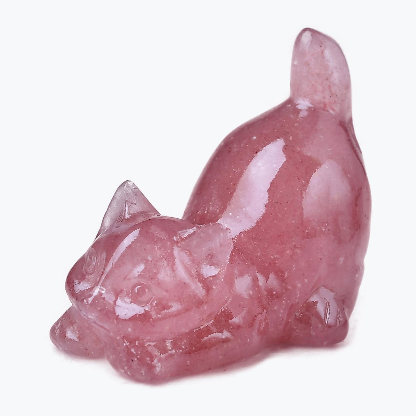 DZJXBZhu Strawberry Quartz Cat Crystal Statue Healing Crystal Reiki Meditation Pocket Gem Guardian Sculpture Home Study Table Desk Decor Collection Gift for Loved Ones