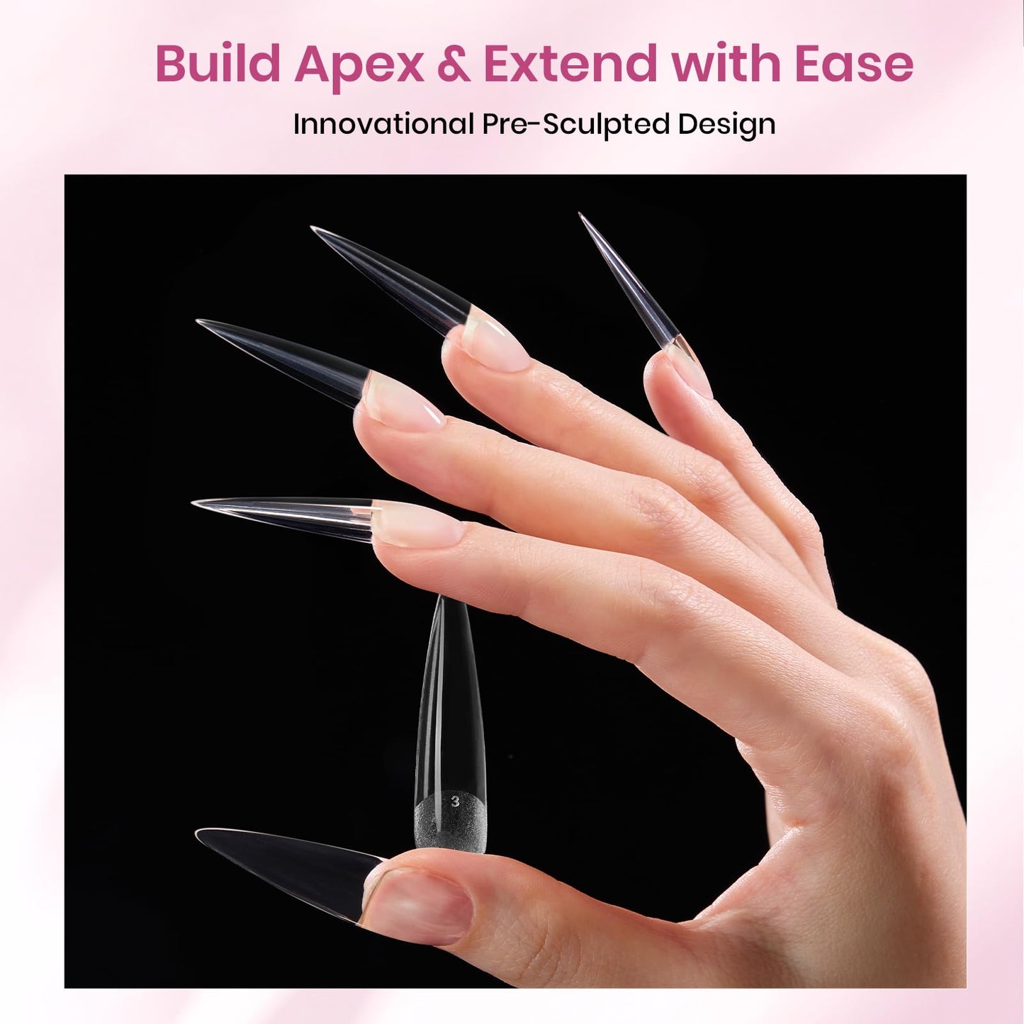 Beetles Tipex Instant Apex Nail Tips, XL Long Stiletto, 16 Sizes | 00–14, 160PCS, Built-in Apex Acrylic Tips for Flat & Natural Nail Beds, Beginner-Friendly Easy DIY Nail Extensions