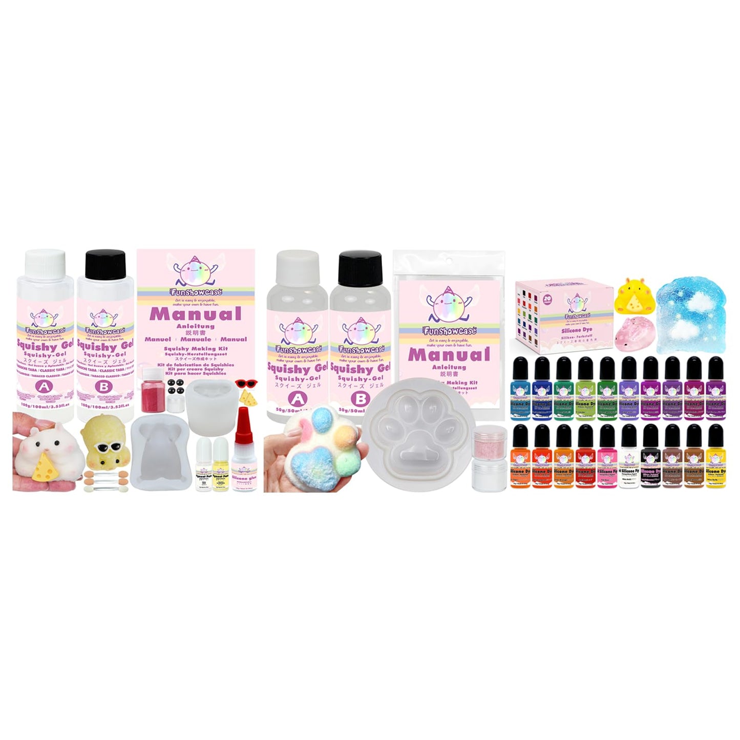 DIY Squishy Making Kit – 3 Molds for Hamster, Paw, & Animals, Complete Silicone Gel, Pigments & Crafting Tools for Keychains, Cake Toppers, and More