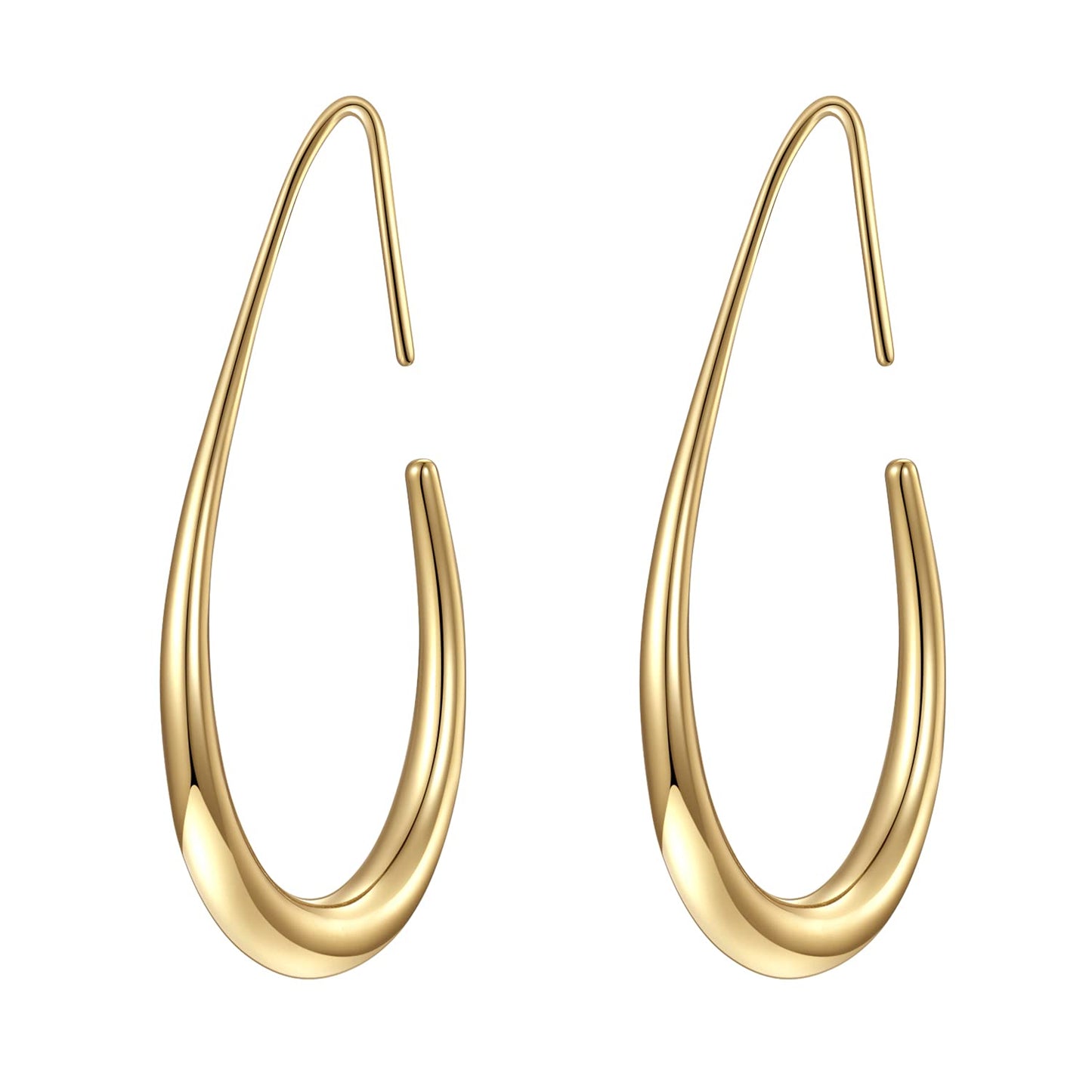 Lightweight Teardrop Hoop Earrings for Women - 14k Gold/White Gold Plated Large Oval Pull Through Hoop Earrings High Polished Statement Jewelry Gift for Women(gold 30 * 18)