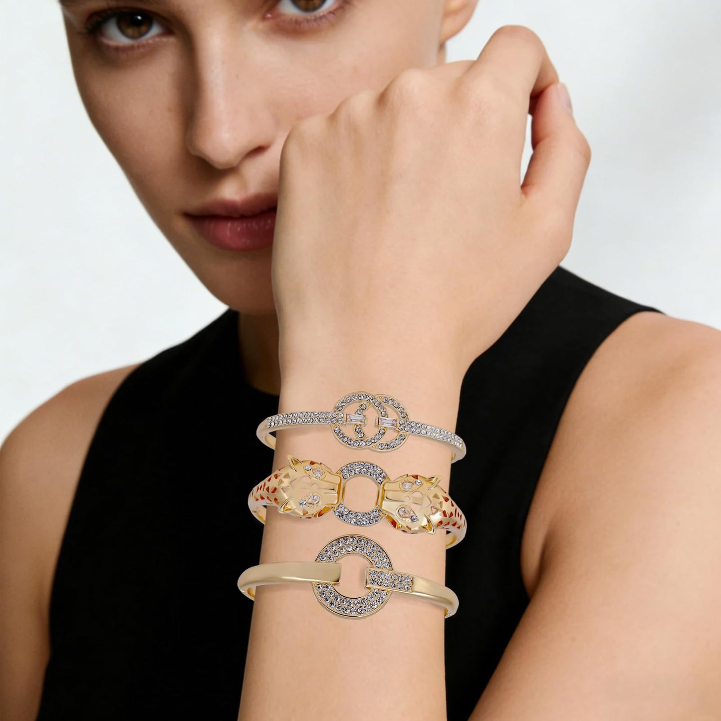 6PCS Gold Bangle Bracelet Set for Women, Light Luxury High-End Designer Style, Zinc Alloy with Cubic Zirconia, Stackable, Ideal Gift for Birthday Christmas Valentine's Day Mother's Day