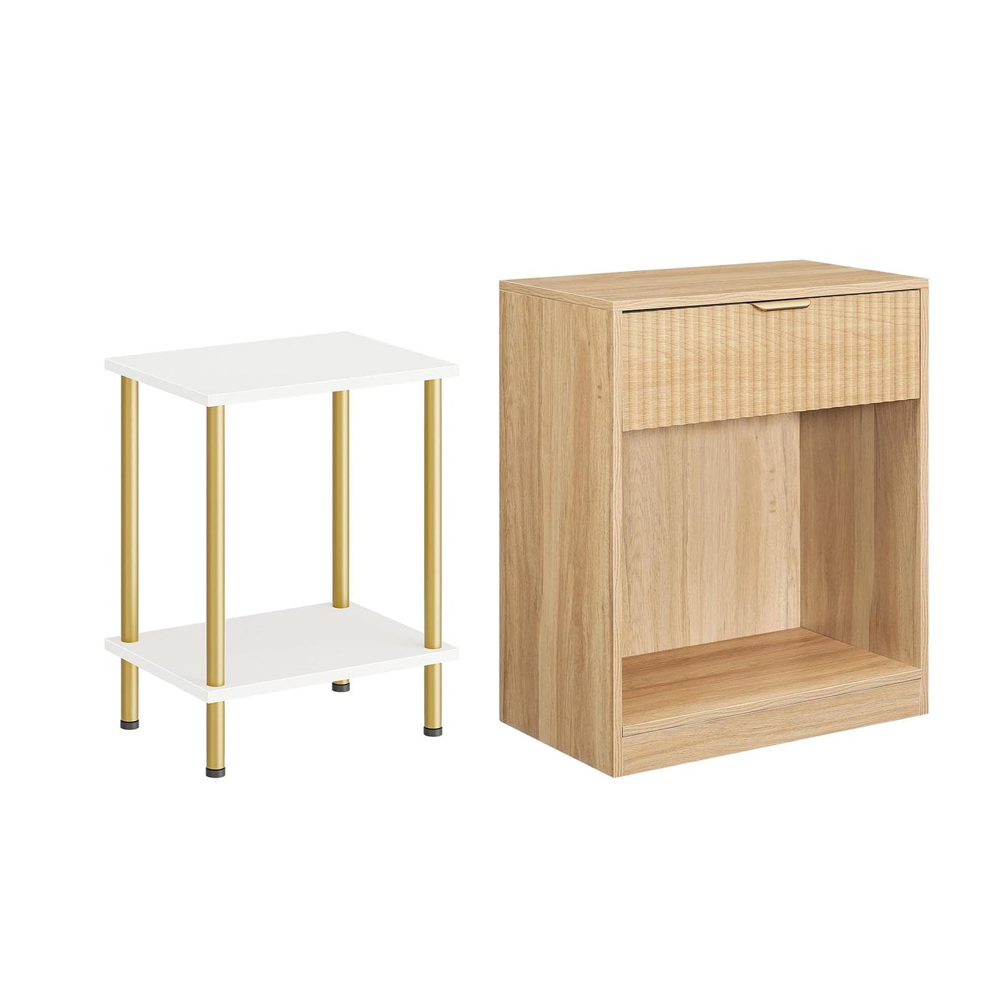 HOOBRO End Table and Nightstand Bundle, Sofa Table for Small Spaces, Modern End Table with 1 Drawer and 1 Open Compartment, DW09BZ01-NL208BZ01