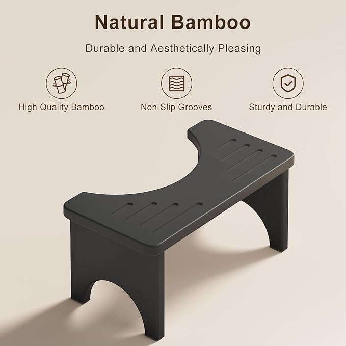 Osivaes 7 Inch Foldable Squatting Poop Stool, Bamboo Toilet Stool Squat for Adults, Collapsible Wooden Toilet Step for Bathroom, Non-Slip Potty Stool Portable for Travel Size, Black