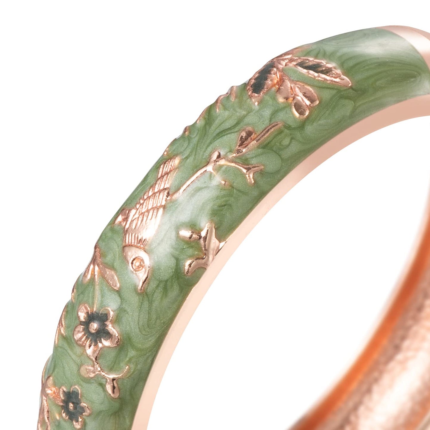UJOY Colors Handcraft Jewelry Cloisonne Bracelet Enamel Bird Spring Hinged Womens Bangles Gifts Box 55C49 Green