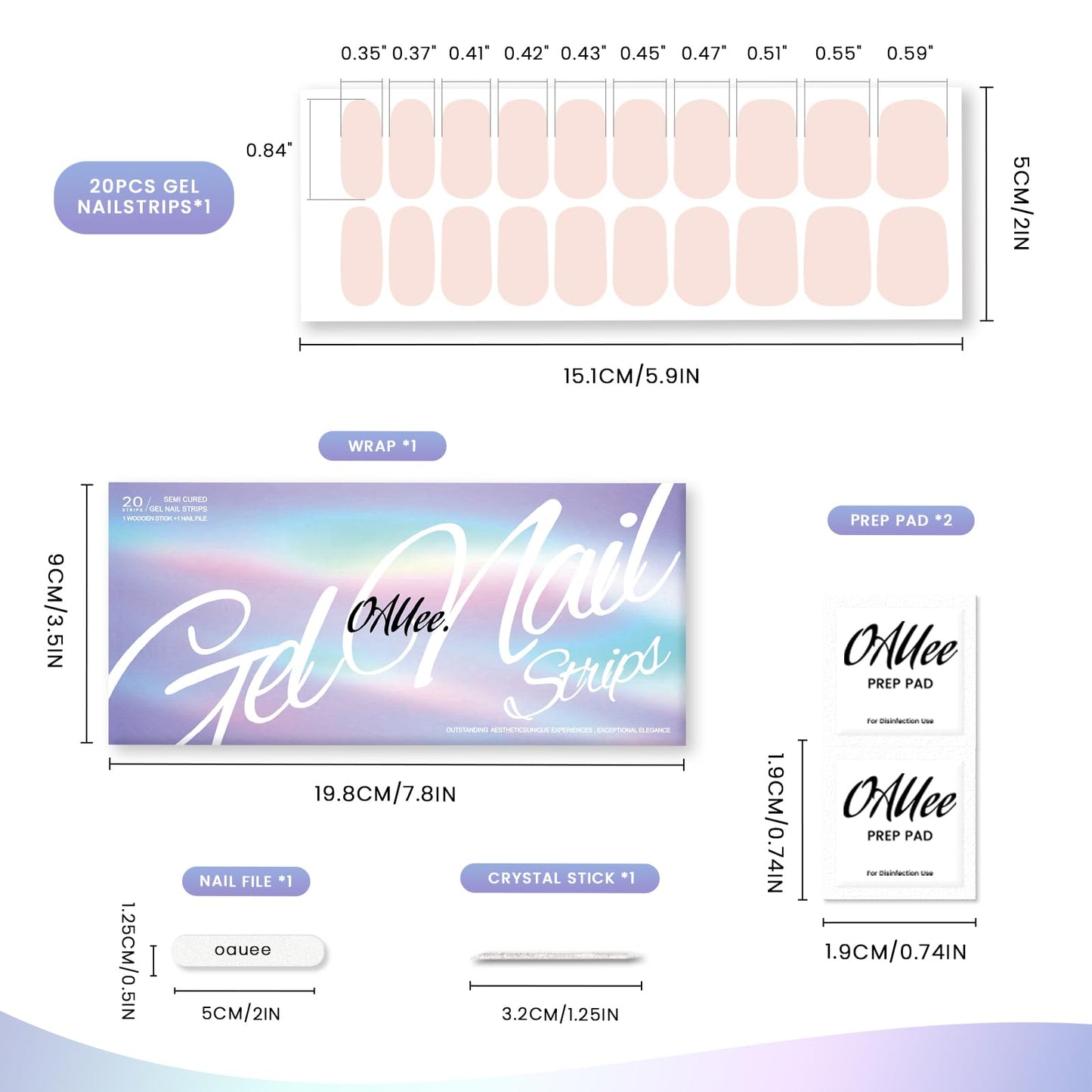 Oauee Semi Cured Gel Nail Strips | 20 Gel Nail Stickers | For Uv/Led Manicure Lamps | Salon Quality, Easy Application And Removal(Flesh Color)