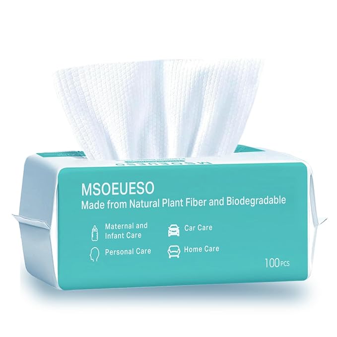 MSOEUESO Soft Dry Wipes Cotton Facial Tissues, 100 Count Disposable Face Towels, Cotton Face Towel for Sensitive Skin, Facial Cleansing, Makeup Removing, Surface Cleaning
