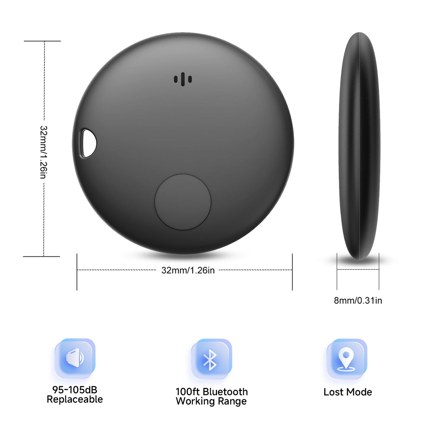 Smart Tracker, Item Finder Compatible with Apple Find My, Replaceable Battery, Water-Resistant, with Different Holder Cases, Loud Alarm, for Keys Luggage Backpack (iOS Only) 2 Packs